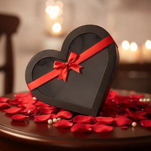 High quality gift <b>box</b> with <b>black</b> heart-shaped transparent window design, customizable according to needs - Product Image 1