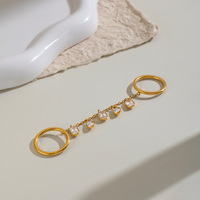 Bijoux personnalisés OEM, minimalistes, en acier inoxydable plaqué or 18 carats, double anneau, anneau en zircon, imperméable, anneau qui ne se décolore pas, bijoux élégants