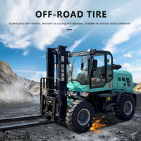 Chariot élévateur tout-terrain robuste - Chariot élévateur diesel 4x4 à pneus pleins avec capacité de 3 à 10 tonnes, mât à trois étages pour la construction