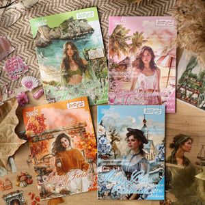 20 autocollants PET par paquet, série de poésie des quatre saisons, autocollants découpés, vernis brillant, <span class=keywords><strong>livre</strong></span> d'autocollants pour la décoration des fêtes - Product Image 1