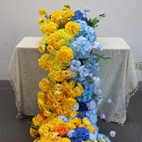 Arrangement floral en soie artificielle jaune et bleue en forme de cascade, centre de table de mariage, décoration de réception de banquet