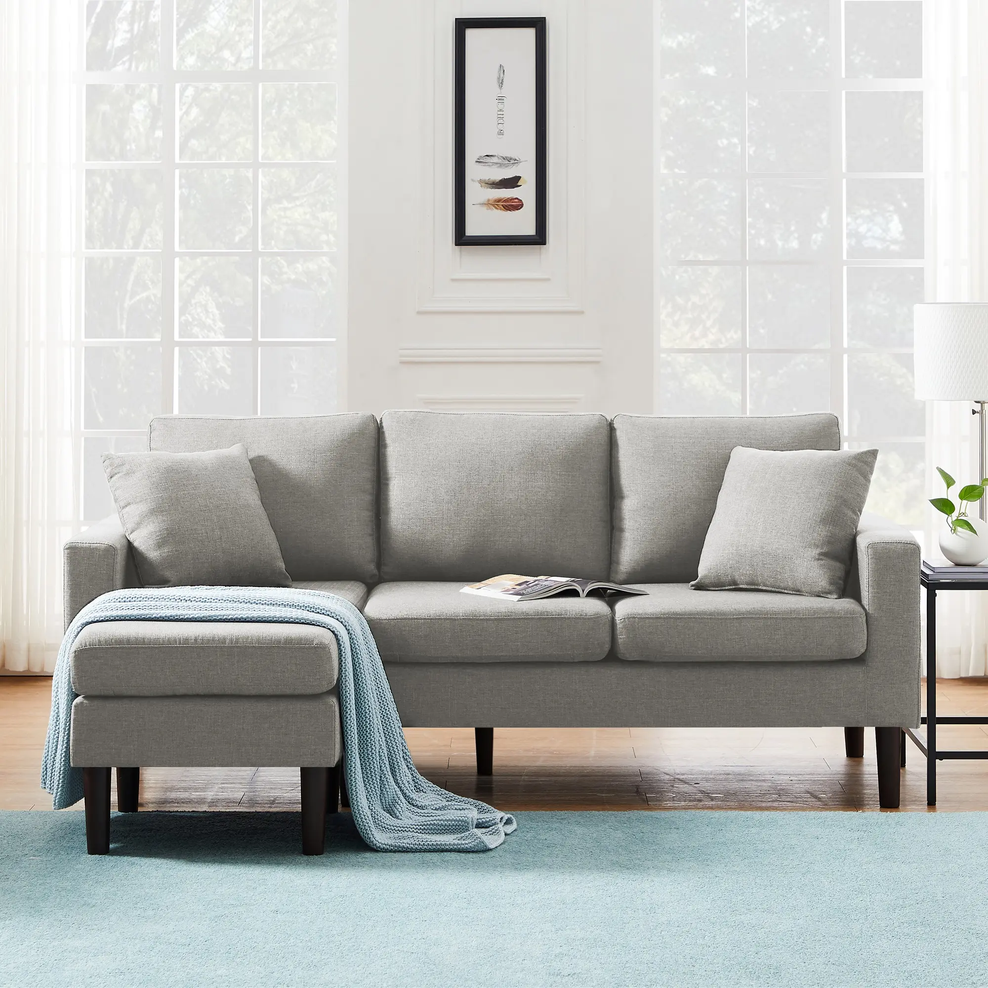 Диван для квартиры, гостиной, удобные диваны, Легкие серые льняные диваны, секционный угловой диван L-образной формы