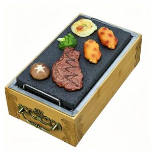 Plaque <span class=keywords><strong>de</strong></span> cuisson en <span class=keywords><strong>pierre</strong></span> <span class=keywords><strong>de</strong></span> <span class=keywords><strong>lave</strong></span> volcanique pour steak, avec plateau en acier inoxydable et bambou – Offre Spéciale - Product Image 6