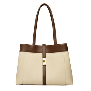 Women Fashion Large Capacity Tote <b>Bag</b> PU Leather Canvas Patchwork Top Handle <b>Shoulder</b> <b>Bag</b> For Work Daily - Product Image 5