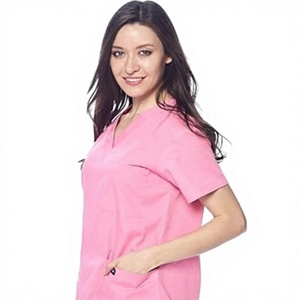 Blusa de Uniforme Médico para Mujer, Color Rosa, Manga Corta, Cuello en V, Tejido de Algodón y Poliéster, para Profesionales Médicos - Product Image 1