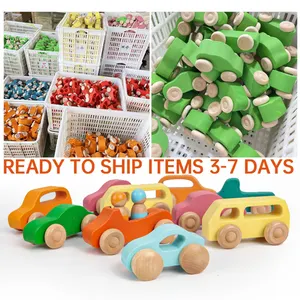 Baby Solid Wood New Rainbow Colored Race Ramp Racer Child Organic Montessori Wooden Kids Track Wooden Push Toy Cars With Wheels