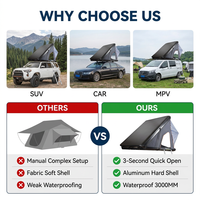 Tente de toit rigide triangulaire, 2-3 personnes, ouverture automatique, imperméable, pour camping en 4x4, SUV, avec panneaux solaires