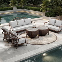 Ensemble de meubles de jardin de luxe en aluminium, canapé d'extérieur modulable avec coussins lavables et table basse en pierre frittée