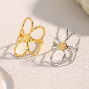 Stainless Steel 18K Gold Plated Hollow Flower Open <b>Ring</b> Minimalist Floral <b>Statement</b> Finger <b>Ring</b> For Women Trendy Daily Jewelry - Product Image 5
