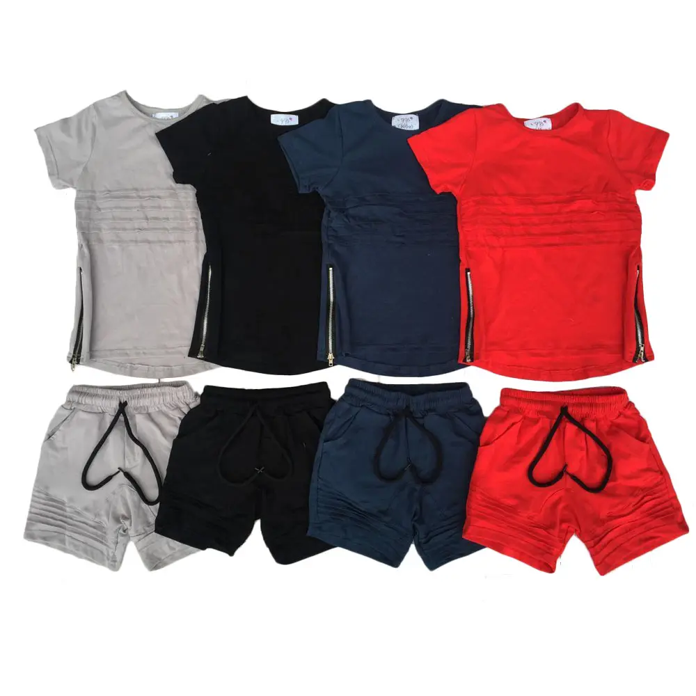 Summer Baby Boys Short Sleeve T Shirt Cotton Scoop Hem Side Zipper Casual Tops