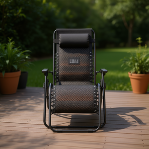 Chaise longue zéro gravité pliable en rotin, structure en aluminium, mobilier de patio extérieur, design moderne et contemporain, marron gris clair - Product Image 2