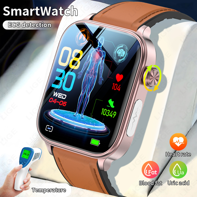 Lige BWET570 ET570 Multifunction Smartwatch ECG Analysis Blood Oxygen Blood Pressure Heart Rate Monitoring Intelligente Watches