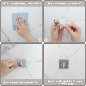 Heavy Duty Stainless Steel Wall Hooks Adhesive Sticky Towel Hooks for Kitchen Bathroom Home Wardrobe Office Living Long-lasting - Product Image 4