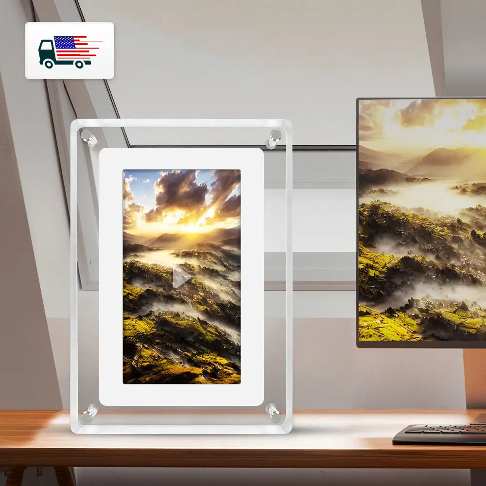 Wholesale Dropship 7 Inch Picture Art Acrylic Video Infinite Object Transparent Digital Photo Frame Display