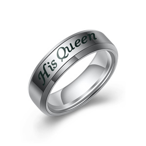 Anillos de Pareja Rey y Reina, Acero Inoxidable, Negro y Plateado, Juego de Joyería de Boda Unisex - Product Image 3