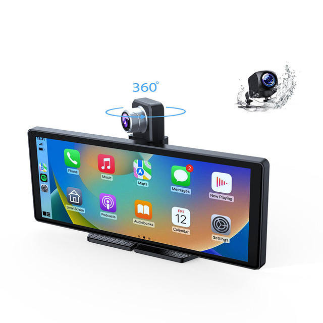 Newest 9.3 Inch Carplay Screen with 360° Rotating Camera Portable Carplay Wireless Car Dash Cam 4K Front+Rear 1080P