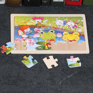 Puzzle en bois 24 pièces à cadre en rondins, thème dessin animé, jeu d'association éducatif précoce et stimulant pour enfants de 5 à 7 ans, vente en gros - Product Image 4