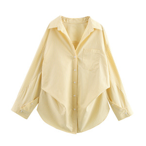 Collezione all'ingrosso 2025 primavera estate camicia <span class=keywords><strong>a</strong></span> righe larghe da donna Casual manica <span class=keywords><strong>a</strong></span> <span class=keywords><strong>pipistrello</strong></span> lungo monopetto Top europeo - Product Image 6