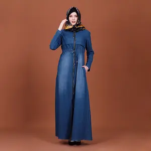 穆斯林女士服装伊斯兰牛仔连衣裙设计最新时尚土耳其连衣裙长Abayas