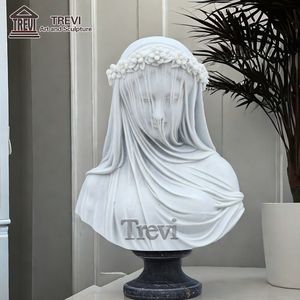 Célèbre Religieux <span class=keywords><strong>Femme</strong></span> <span class=keywords><strong>Statue</strong></span> En Buste Vierge Marie Blanc <span class=keywords><strong>Marbre</strong></span> Voilé Dame Sculpture - Product Image 3