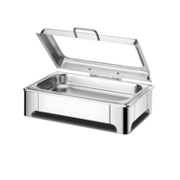 Plat de service moderne haut de gamme en acier inoxydable écologique avec couvercle en verre intégré, compatible avec les plaques à induction, idéal pour les buffets d'hôtel