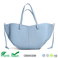 Sac fourre-tout en cuir véritable bleu couleur macaron d'été grande capacité pour femmes Fabricant OEM ODM