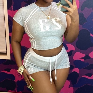 Viviblook ชุดกีฬาผู้หญิงแขนสั้นกางเกงขาสั้นเสื้อครอปท็อปชุดวอร์มสองชิ้น Z621ST03ฤดูร้อน - Product Image 5