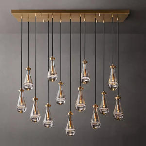Lustre rectangulaire en laiton de 54 pouces, moderne, en forme de goutte de pluie, pour salon, style américain, avec pampilles en verre LED - Product Image 1