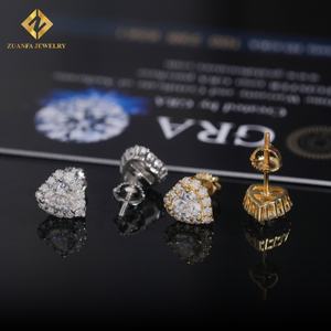 Local Warehouse Hip Hop Jewelry 8.5mm 925 Sterling Silver <b>Earrings</b> <b>Heart</b> Vvs Moissanite Back Round Ear Studs Iced Out Screw - Product Image 2