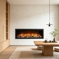 Cheminée électrique murale encastrée de luxe de 71 pouces avec foyer en verre, chauffage LED et flamme métallique pour extérieur