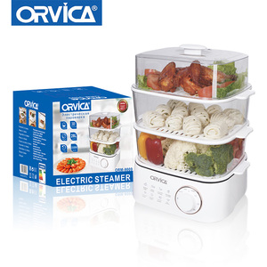 ORVICA Cuiseur Vapeur Électrique Domestique 28 <span class=keywords><strong>Litres</strong></span> <span class=keywords><strong>3</strong></span> Niveaux 2000W avec Minuteur Numérique et Réchauffeur Automatique, Cuiseur Vapeur Alimentaire et Marmite Vapeur ORM-9009 - Product Image 1