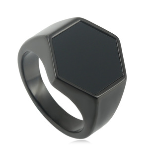 Men's Hexagonal <b>Titanium</b> Steel <b>Ring</b> Gold Black Inlay Geometric Fashion Jewelry Gift - Product Image 4