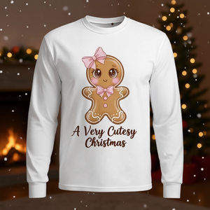 T-shirt à manches longues Coquette Gingerbread Pink Bow, un Noël très mignon - Product Image 3