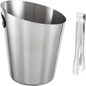Stainless Steel Champagne Bucket With Ice Tongs - Stainless-Steel Beverage Tub -Ice Bucket With Handle For Cocktail Ba