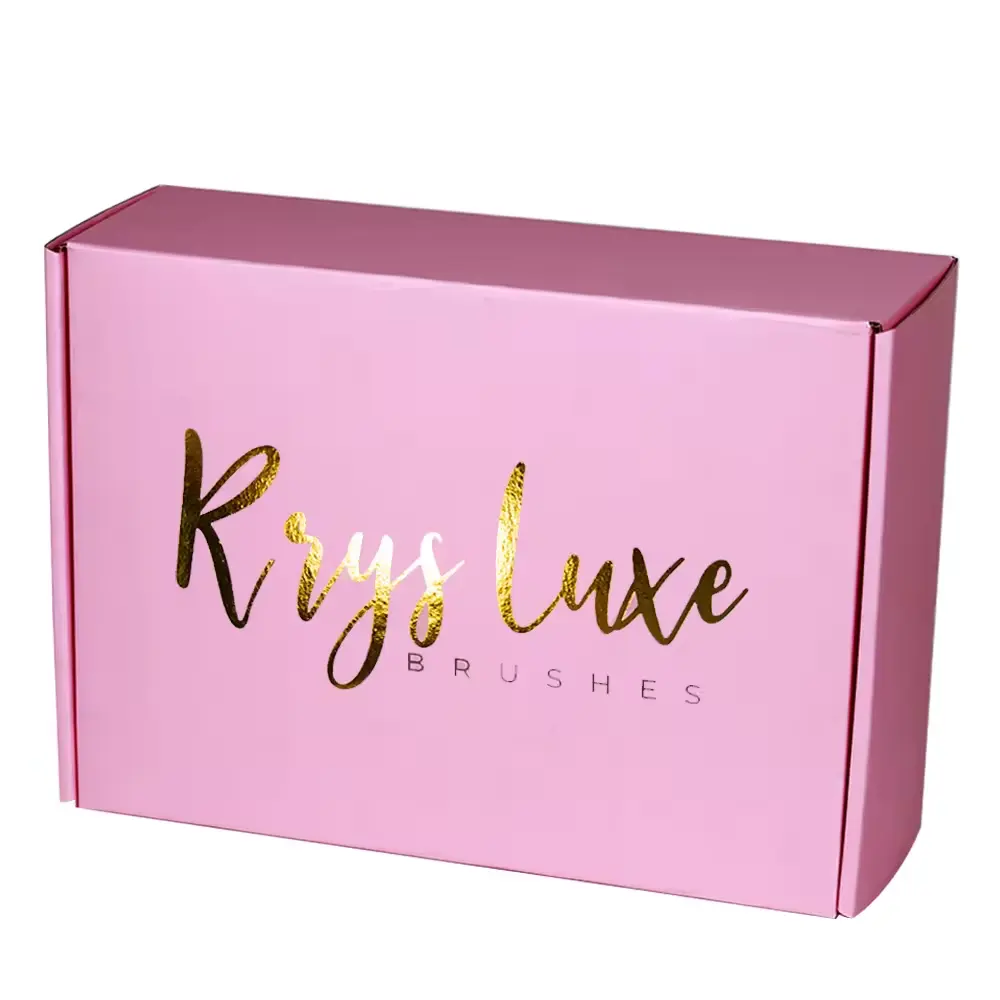 Luxuriöse kundenspezifische heißpräge-box aus goldener folie wellpappe Versandverpackungsbox für Schuhe/Bekleidung rosa Versandbox