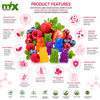 Gummies Probiotiques à la Canneberge 50 Milliards de CFU Marque Privée OEM avec Prébiotiques & Enzymes Digestives Saveur Baies Végétaliennes