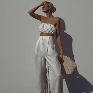 SH005 סיטונאי drop מכירה לוהטת חדש אופנה פשתן כותנה לבן צינור יבול למעלה גבוהה מותן Palazzo מכנסיים סט קיץ נשים סטים