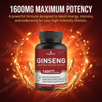 AegleWell Capsules d'extrait de ginseng rouge Panax 1600 mg par portion, favorisent l'énergie et la résistance, 120 capsules végétales, complément alimentaire