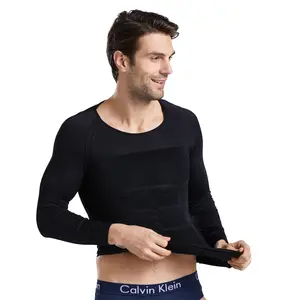 الرجال ضغط قميص طويل كم تانك الأعلى محدد شكل الجسم رياضية الرياضة تشغيل Shaperwear التخسيس التي شيرت