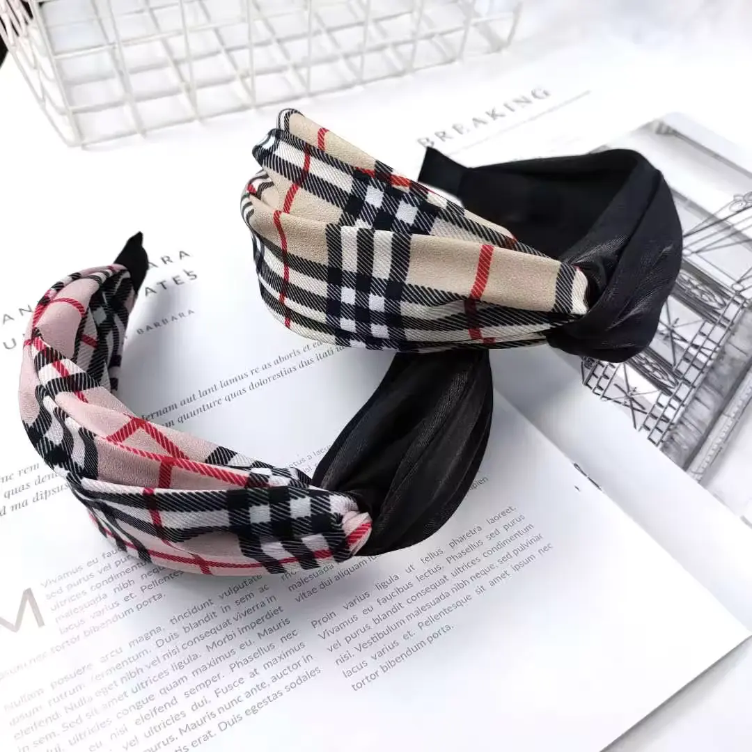 Factory Wholesale Designer Brand Classic Vintage Plaid Headbands Knotted Stripe Hairband Hair Band Head Wrap For Women