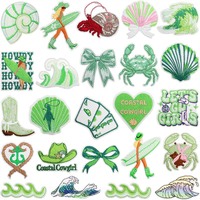 Offre Spéciale – Adorables Patchs Brodés Thermocollants Thème Plage et Surf pour Filles, Motifs Vague Marine et Animaux, Vert, Bleu, Rose