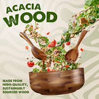 Saladier avec 2 mains en bois Bol de service en bois d'acacia avec ustensiles de service pour fruits, salade, pâtes pour comptoir de cuisine