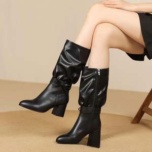 时尚舒适粗跟休闲牛仔马术女式踝靴 - Product Image 1