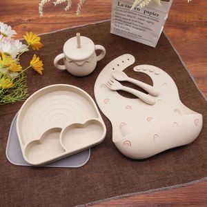 Oem/ODM trẻ em Bộ đồ ăn không thấm nước tùy chỉnh in BIB cầu vồng tấm hút ăn Silicone bé BÁt đặt - Product Image 1