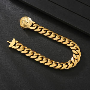 Pascua Fe Regalos Cruz León Brújula Joyería antideslustre 18K Chapado en oro Acero inoxidable Hombres Miami Cuban Link Chain Bracelet - Product Image 6