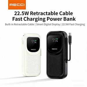 Banco de Energía RECCI RPB-P47 de 10000mAh y 22.5W con Carga Rápida, Cable Retráctil Integrado y Pantalla Digital - Product Image 6