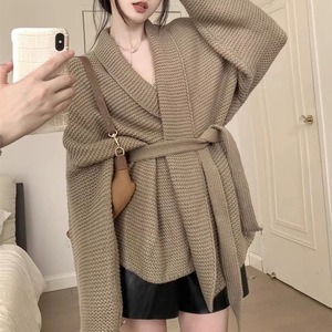 Cárdigan de punto con cuello en V, estilo casual y cómodo, con cinturón, para mujer, otoño-invierno, de fábrica, personalizado, venta directa - Product Image 6