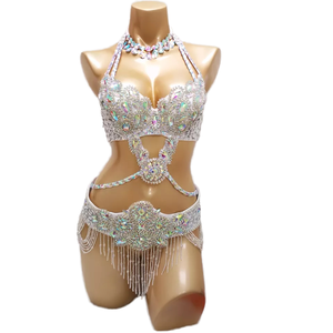 Carnaval Samba Sparkly Bikini Costume De Danse Du Ventre 3pc Ensemble avec Ceinture Collier pour Femmes Stage Performance - Product Image 1