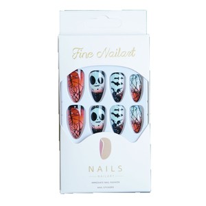 Faux <span class=keywords><strong>ongles</strong></span> à presser Halloween Crâne, forme amande moyenne, motif chauve-souris et toile d'araignée, ombré noir et <span class=keywords><strong>orange</strong></span>, en acrylique pour femmes - Product Image 5