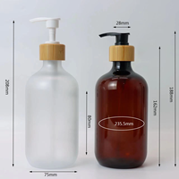 Botol Lotion Plastik PET Berkualitas Tinggi 300ml 500ml dengan Warna Amber Hijau Frosted, Tutup Bambu, Pompa Semprot & Sablon